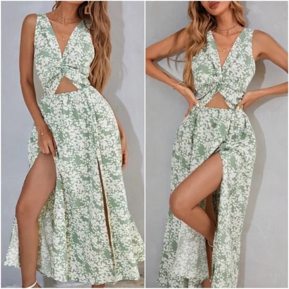 Boho Floral Print Cutout Sleeveless Maxi Dress - Picture 5 of 8